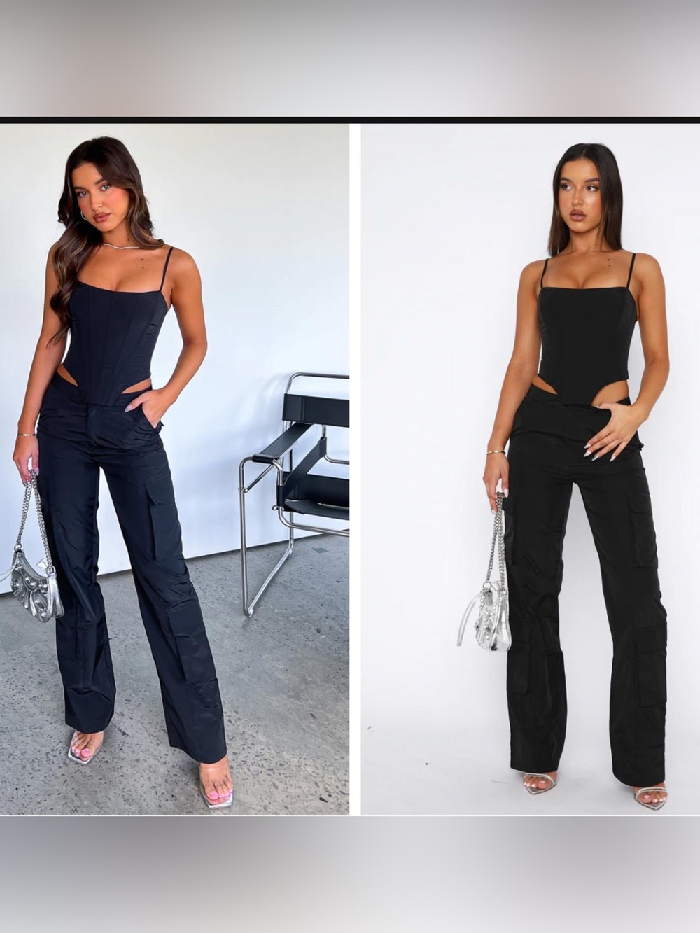 🪞🖤White Fox Black Cargo Pants with Belt XS🪞🖤